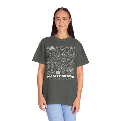 "Locally Grown: Plant Based & Good Taste" T-Shirt — Organic Vegan Farmer Garden Tee