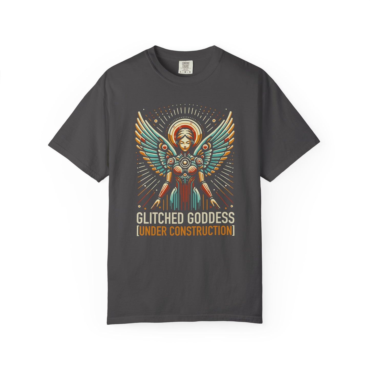 "Glitched Goddess (Under Construction)" T-Shirt — Unhinged Attitude Retro Sci‑Fi Graphic Tee