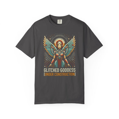 "Glitched Goddess (Under Construction)" T-Shirt — Unhinged Attitude Retro Sci‑Fi Graphic Tee