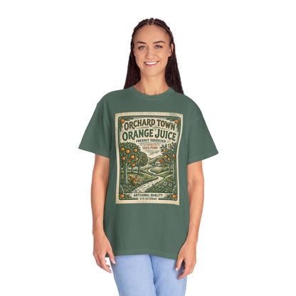 Orchard Town Orange Juice T-Shirt - Vintage Linocut Graphic Tee