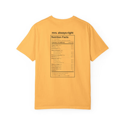 Mrs. Always-Right Couples Tee  — "mrs. always right" Front Text with 'Nutrition Facts' Back Print T-Shirt
