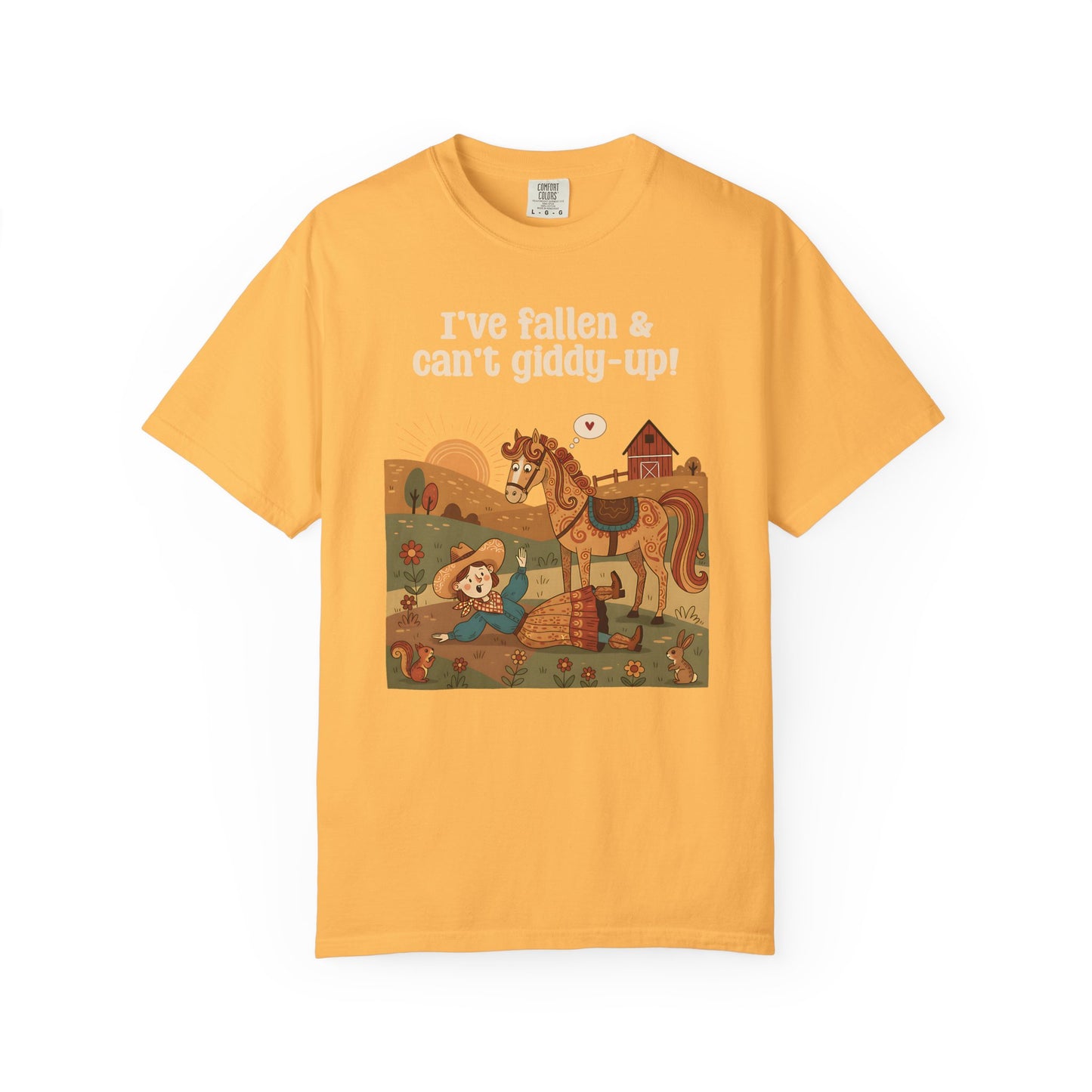 "I've Fallen & Can't Giddy-Up!" T-Shirt — Funny Western Cowgirl Horse Graphic Tee