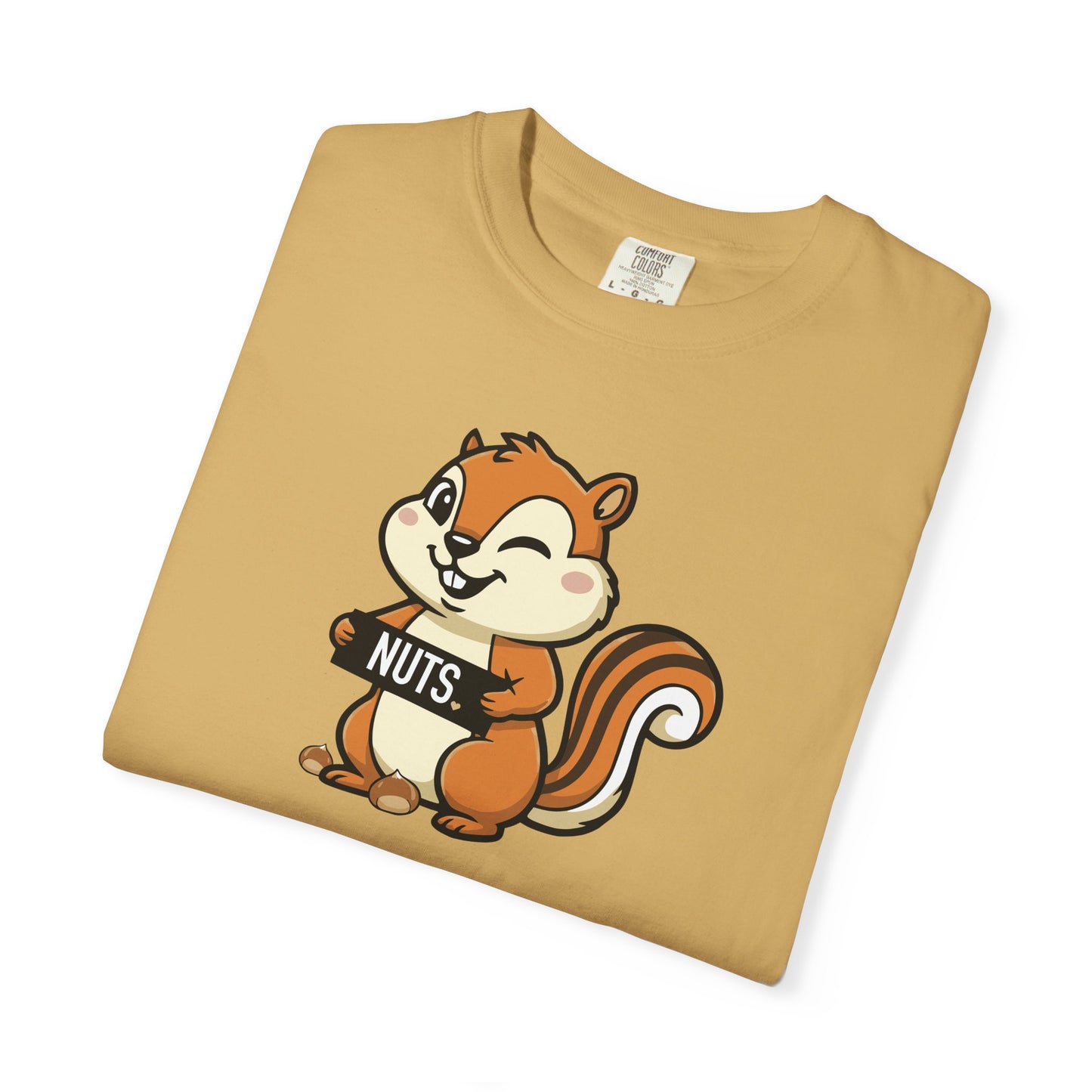 "Chestnuts: Nuts" Couples Tee - Chipmunk Holding 'NUTS' Funny Chestnut Graphic T-Shirt