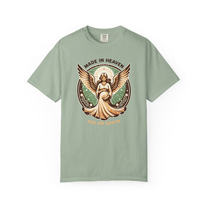 "Made in Heaven, Due on Earth" Angel Graphic T-Shirt — Vintage Expecting Mother Tee