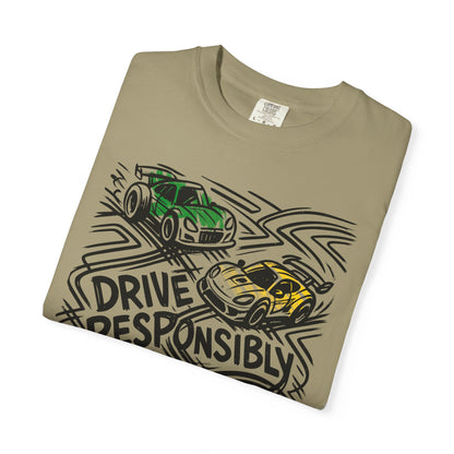 Drive Responsibly Vintage Car T-Shirt — Retro Racer Awareness Graphic Tee