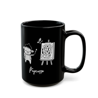 'Pigcasso' Pig Artist Black Ceramic Mug — Cute Art Lover Coffee Cup (11oz, 15oz)