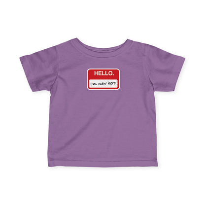 "Hello ❤︎ I'm New Here" Infant Tee — Name Tag Baby Shirt