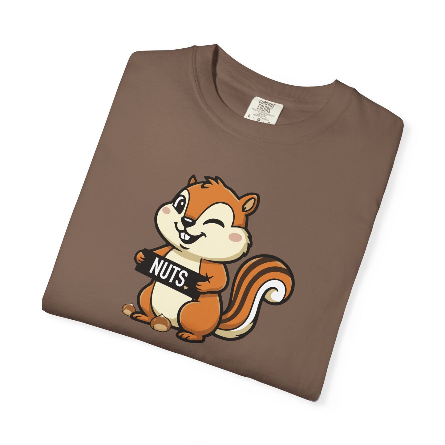 "Chestnuts: Nuts" Couples Tee - Chipmunk Holding 'NUTS' Funny Chestnut Graphic T-Shirt