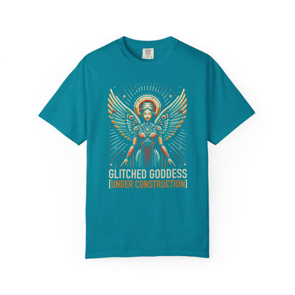 "Glitched Goddess (Under Construction)" T-Shirt — Unhinged Attitude Retro Sci‑Fi Graphic Tee