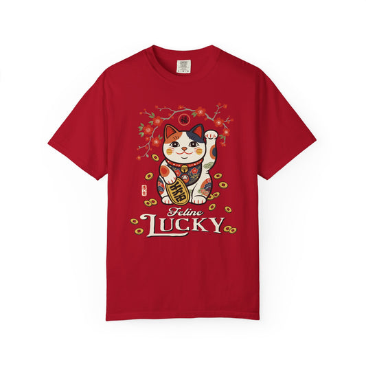 "Feline Lucky" T-Shirt — Lucky Maneki Neko Cat Graphic Tee