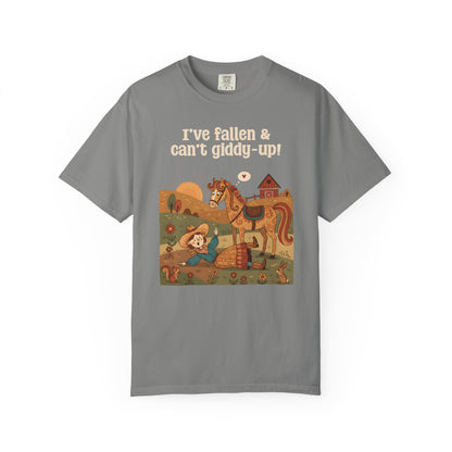 "I've Fallen & Can't Giddy-Up!" T-Shirt — Funny Western Cowgirl Horse Graphic Tee