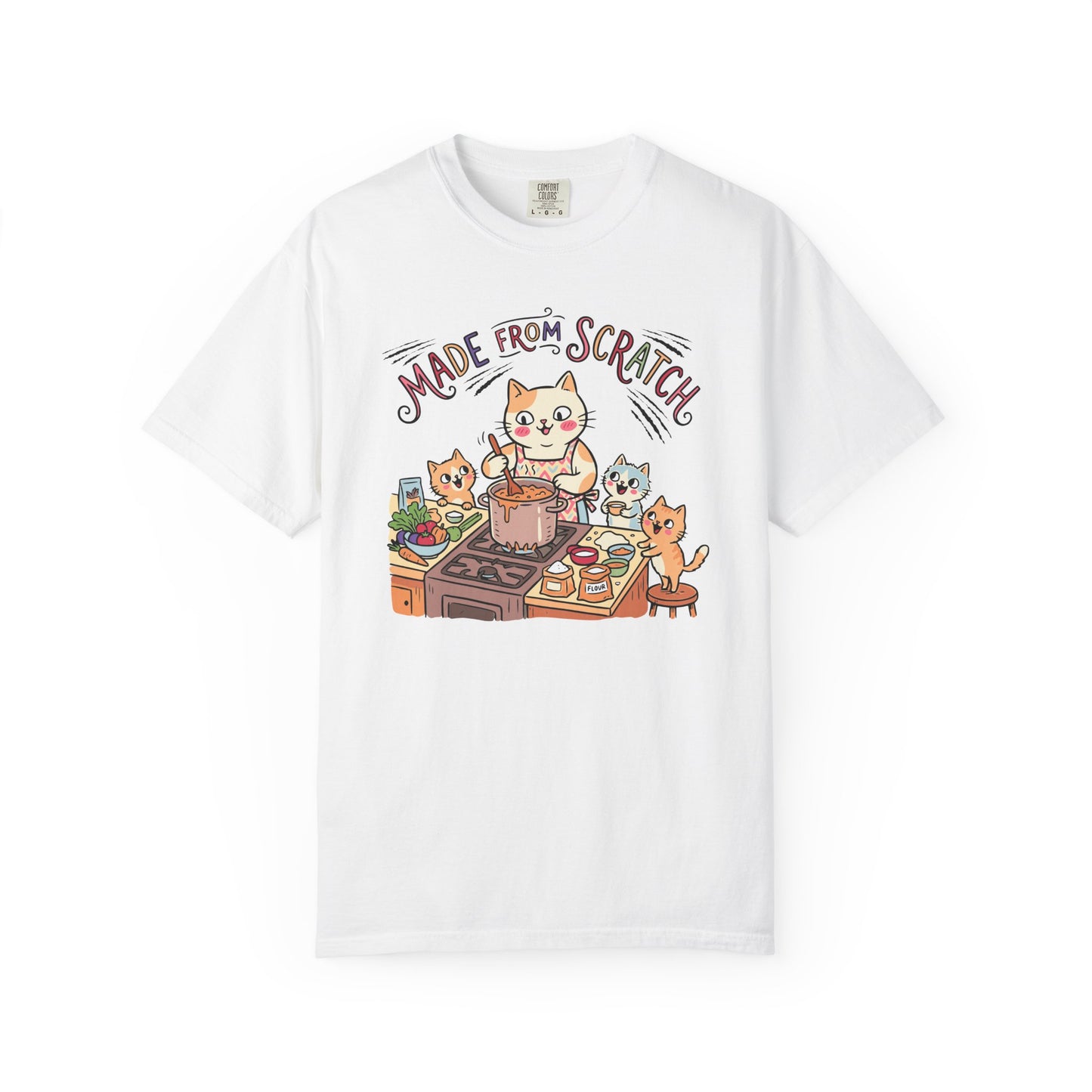 "Made From Scratch" T-Shirt - Cat Family Cooking Kittens Kitchen Mom Illustration Tee