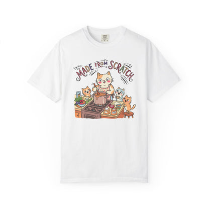 "Made From Scratch" T-Shirt - Cat Family Cooking Kittens Kitchen Mom Illustration Tee