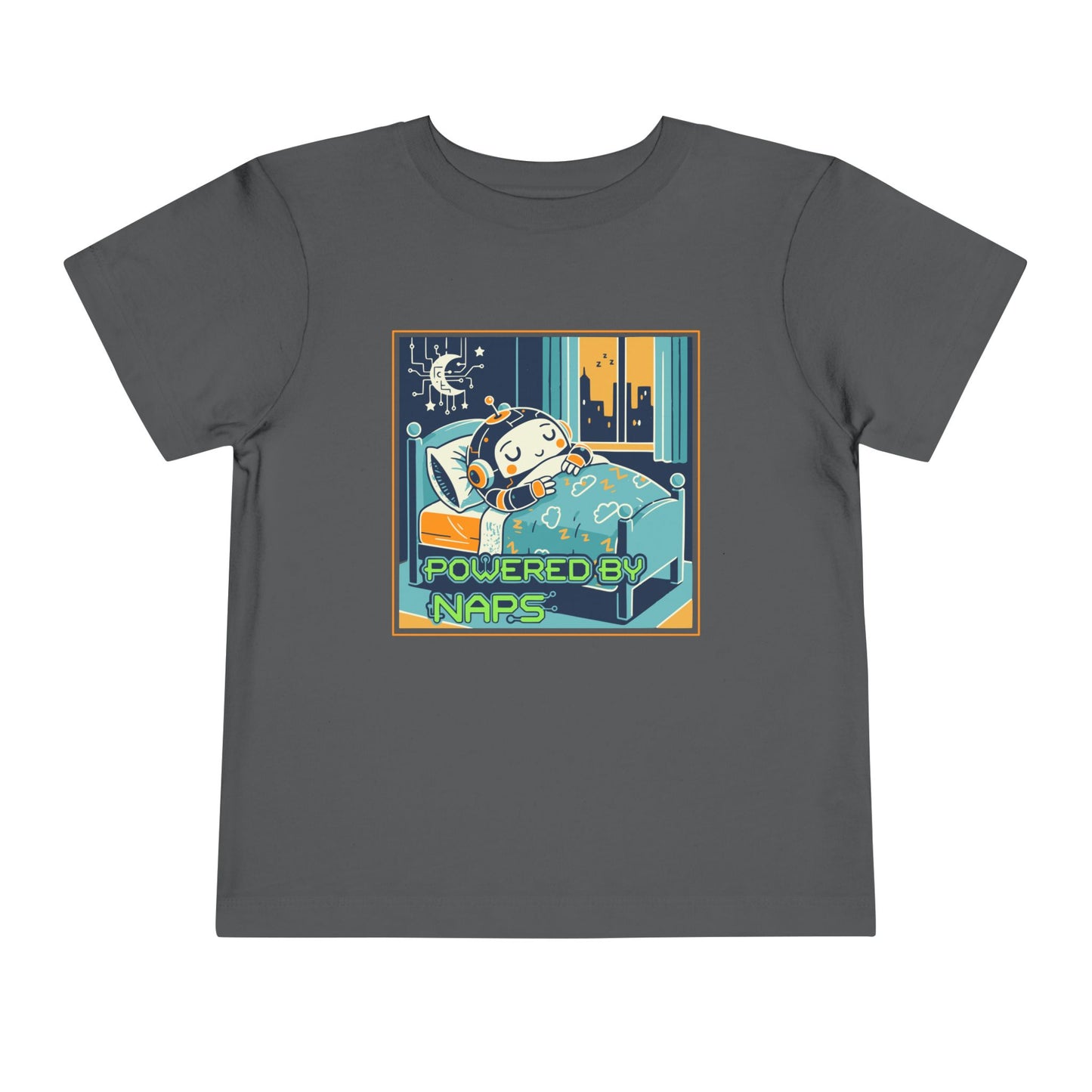 "Powered by Naps" Toddler Tee — Cute Sleepy Robot Android Graphic T-Shirt