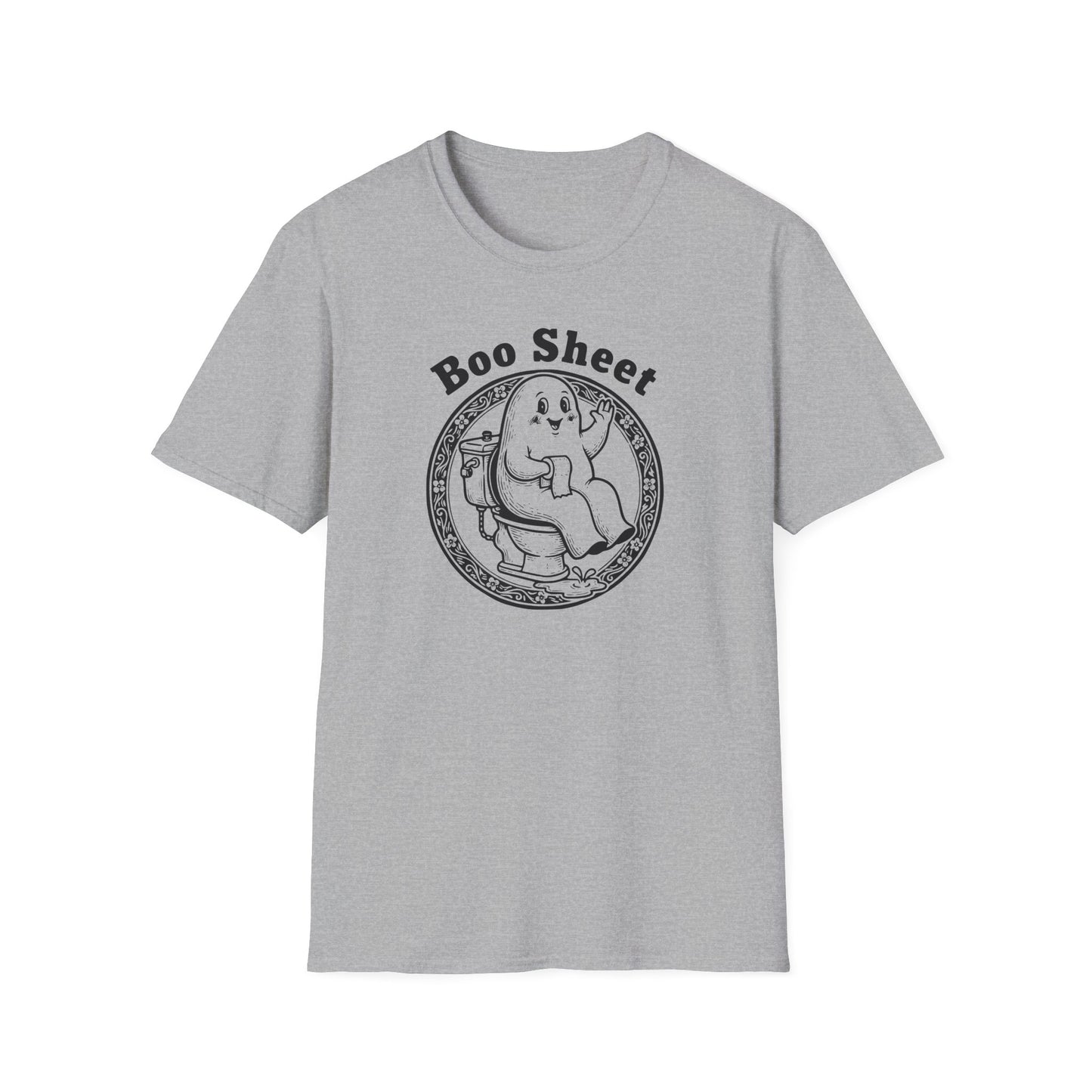 Boo Sheet T-Shirt — Funny Ghost on Toilet Halloween Tee