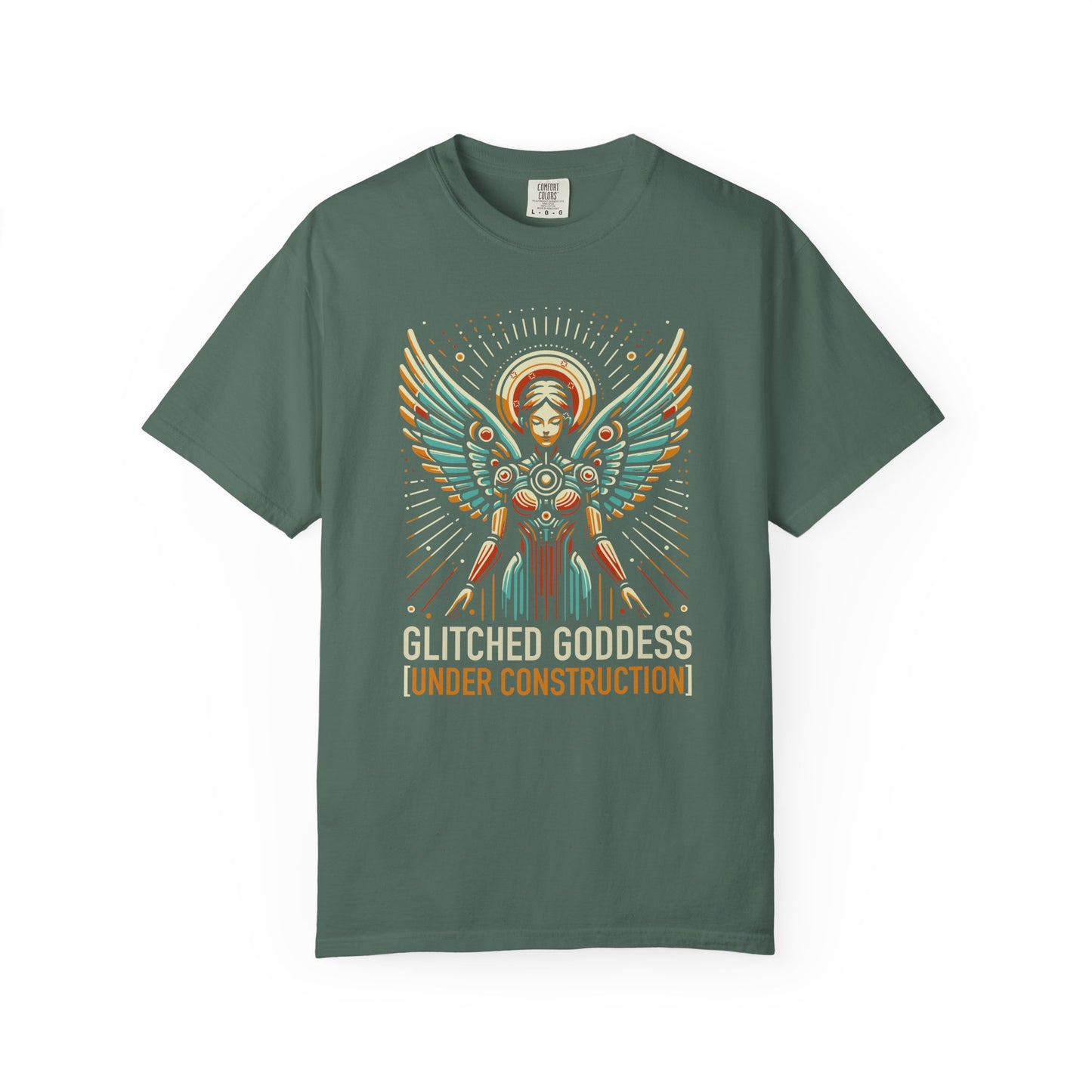 "Glitched Goddess (Under Construction)" T-Shirt — Unhinged Attitude Retro Sci‑Fi Graphic Tee