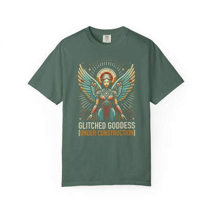 "Glitched Goddess (Under Construction)" T-Shirt — Unhinged Attitude Retro Sci‑Fi Graphic Tee