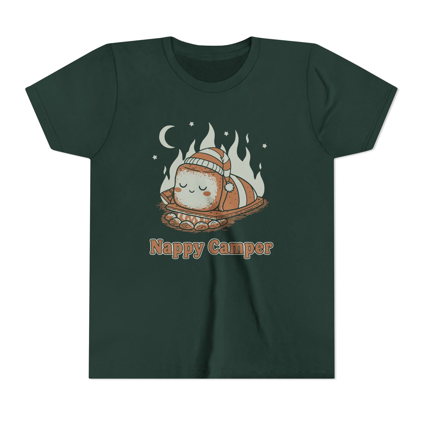 "Nappy Camper" Youth Tee — Cute Sleeping Marshmallow Camping T-Shirt