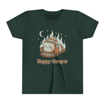 "Nappy Camper" Youth Tee — Cute Sleeping Marshmallow Camping T-Shirt