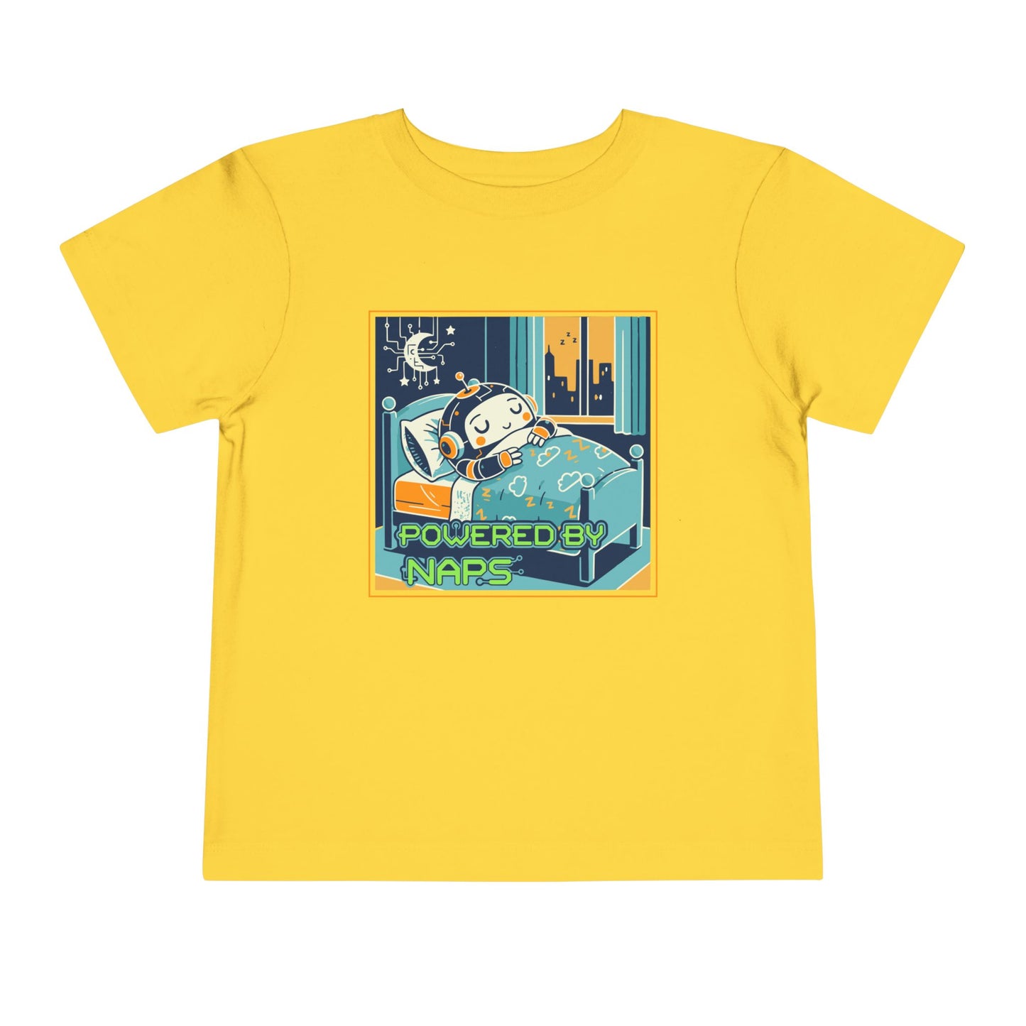 "Powered by Naps" Toddler Tee — Cute Sleepy Robot Android Graphic T-Shirt