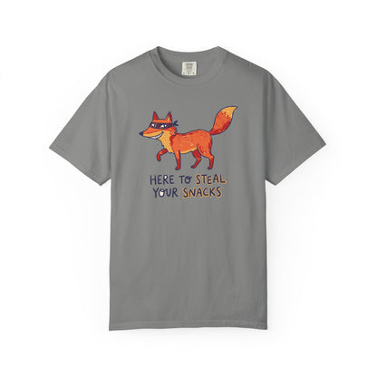 "Here to Steal Your Snacks" Graphic T-Shirt — Cute Snack Thief Fox Tee
