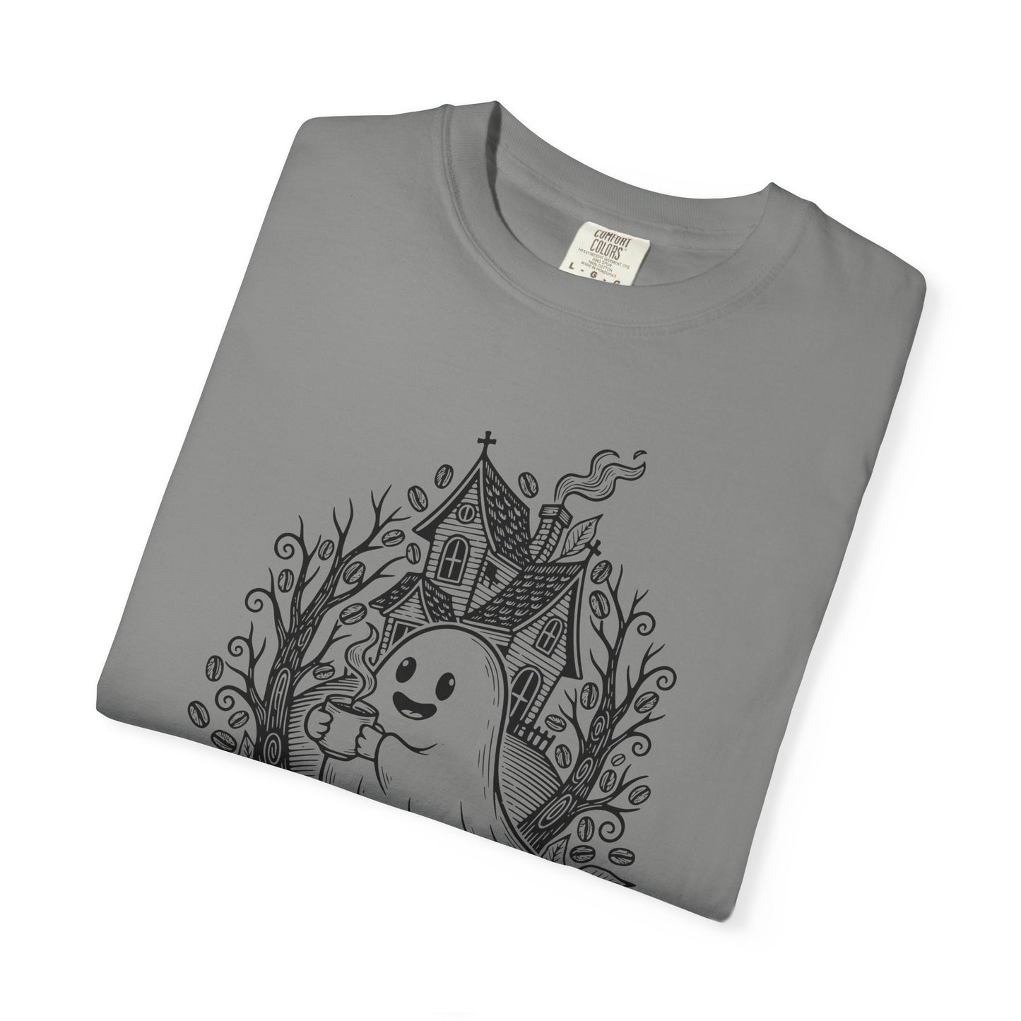 "Freshly Boo'd w/ Sugar & Scream" Cute Coffee Ghost Haunted House T-Shirt