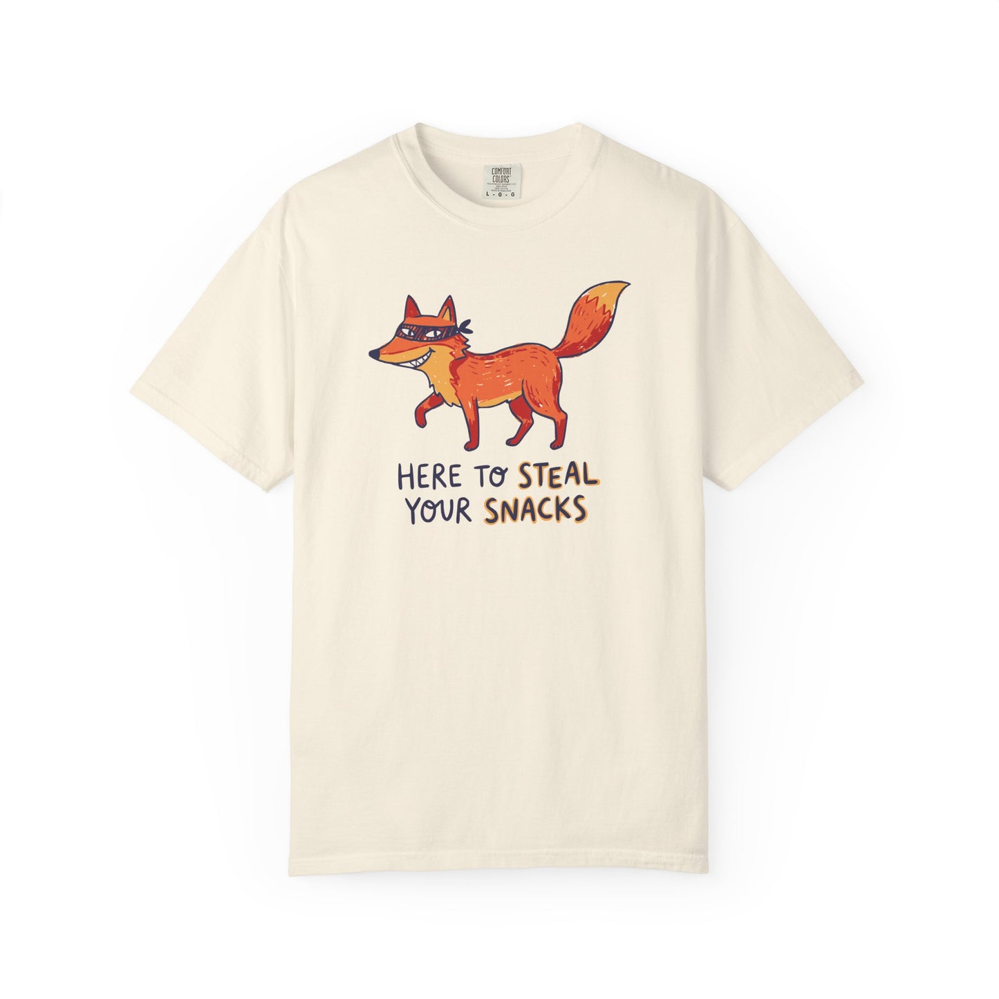 "Here to Steal Your Snacks" Graphic T-Shirt — Cute Snack Thief Fox Tee
