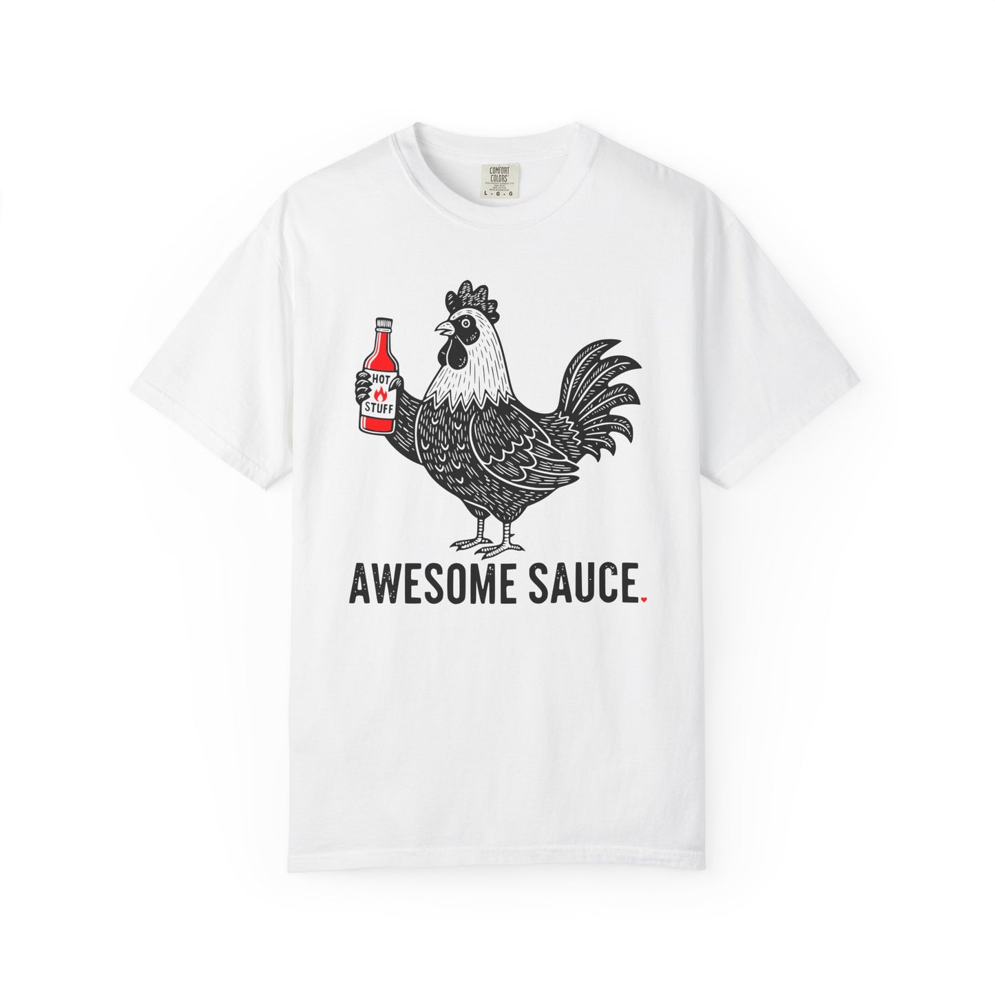 "Awesome Sauce" Hot Stuff T-Shirt - Vintage Linocut Rooster Graphic Tee