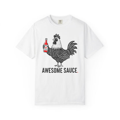 "Awesome Sauce" Hot Stuff T-Shirt - Vintage Linocut Rooster Graphic Tee