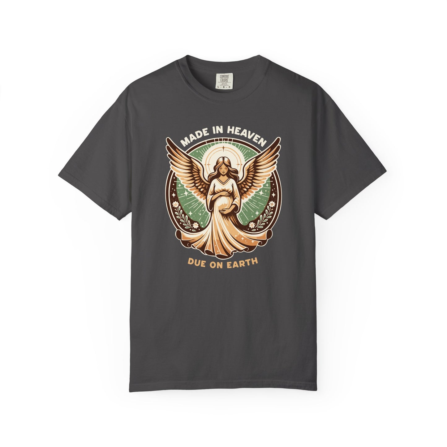 "Made in Heaven, Due on Earth" Angel Graphic T-Shirt — Vintage Expecting Mother Tee