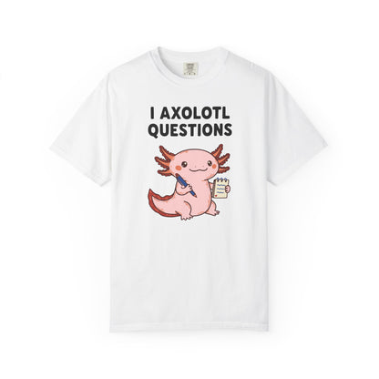 "I Axolotl Questions" T-Shirt — Cute Cartoon Reporter Student Graphic Tee
