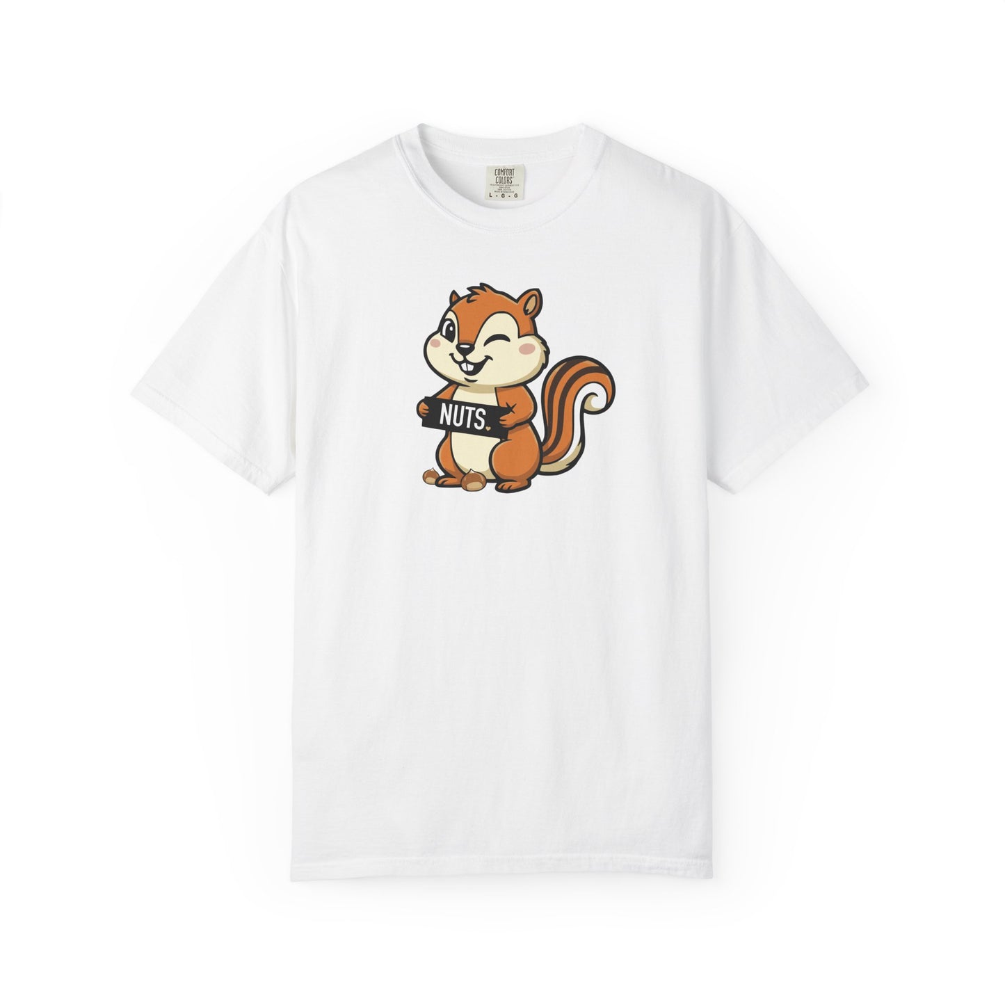 "Chestnuts: Nuts" Couples Tee - Chipmunk Holding 'NUTS' Funny Chestnut Graphic T-Shirt