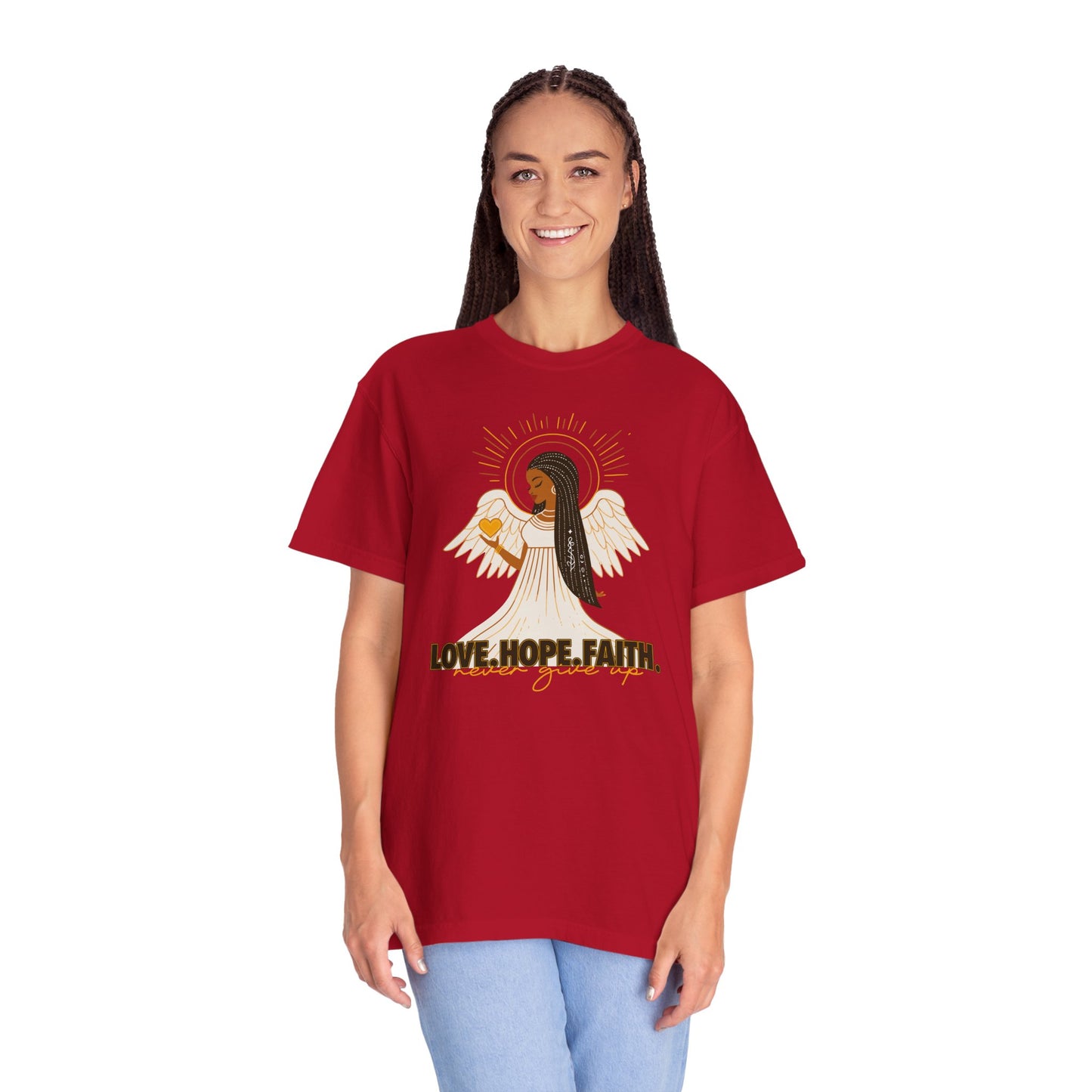 "Love.Hope.Faith. Never give up" T-Shirt - Perseverence Angel Graphic Tee
