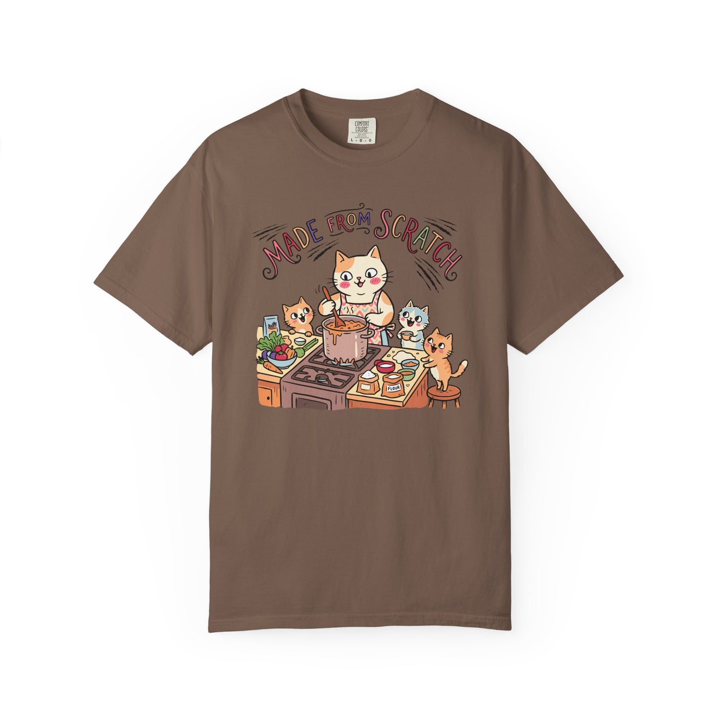 "Made From Scratch" T-Shirt - Cat Family Cooking Kittens Kitchen Mom Illustration Tee