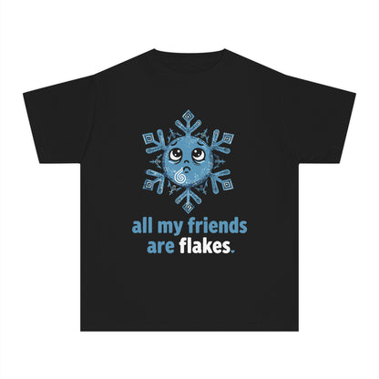 "All my friends are flakes" Youth Tee — Cute Snowflake Graphic Kids T-Shirt