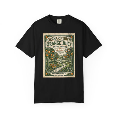 Orchard Town Orange Juice T-Shirt - Vintage Linocut Graphic Tee
