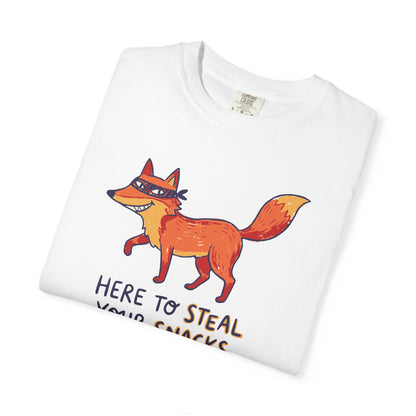"Here to Steal Your Snacks" Graphic T-Shirt — Cute Snack Thief Fox Tee