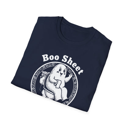 Boo Sheet T-Shirt — Funny Ghost on Toilet Halloween Tee