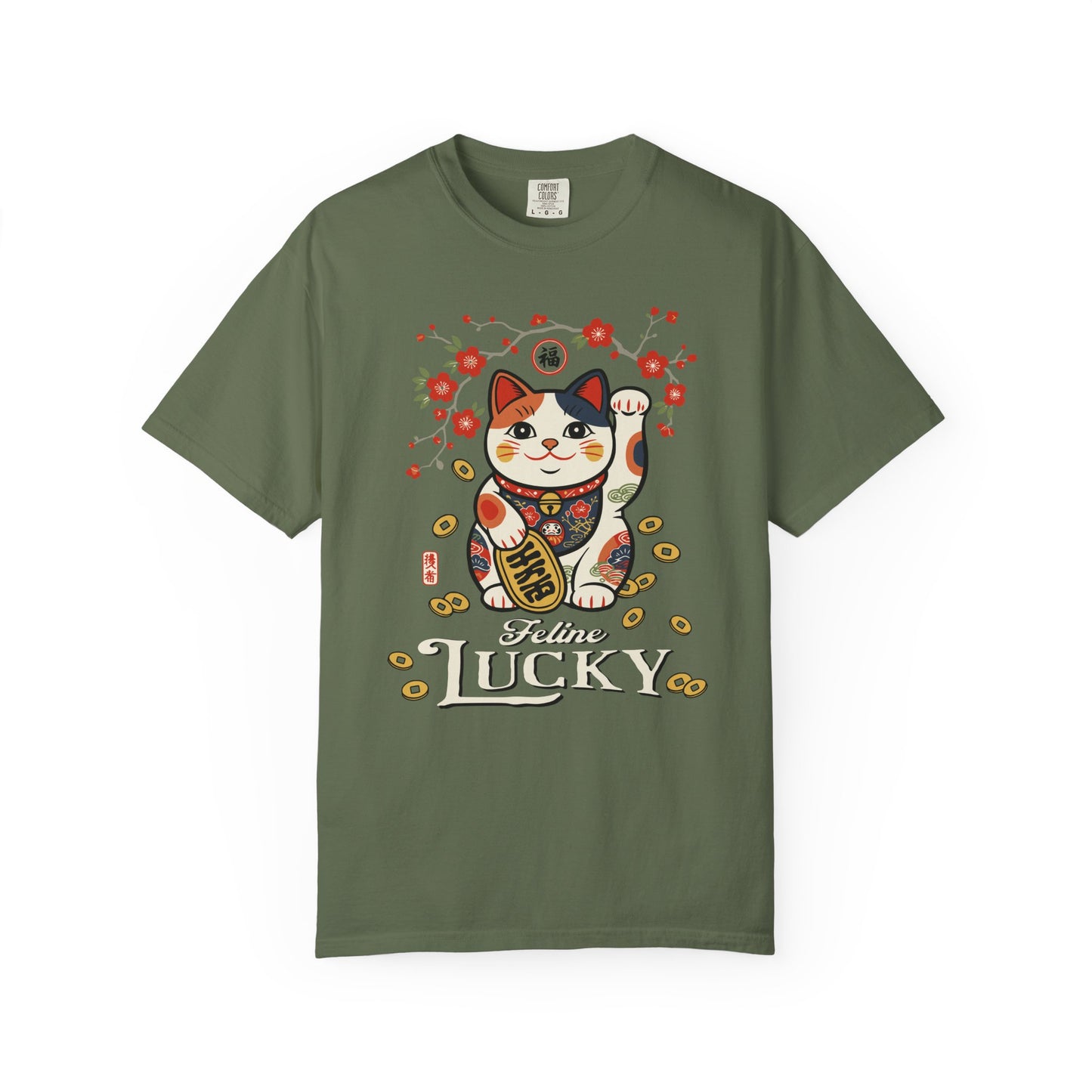 "Feline Lucky" T-Shirt — Lucky Maneki Neko Cat Graphic Tee