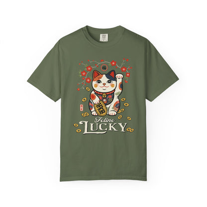 "Feline Lucky" T-Shirt — Lucky Maneki Neko Cat Graphic Tee