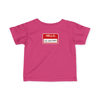 "Hello ❤︎ I'm New Here" Infant Tee — Name Tag Baby Shirt