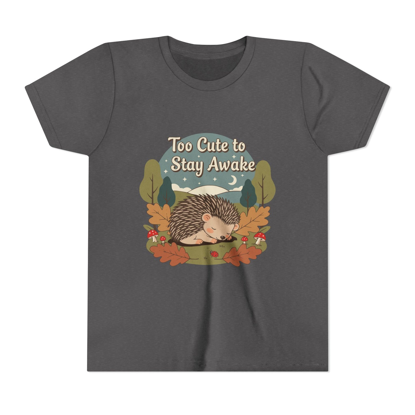 "Too Cute to Stay Awake" Hedgehog Youth Tee — Cute Sleeping Animal Kids Shirt