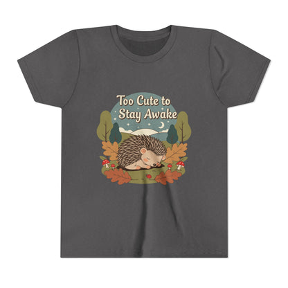 "Too Cute to Stay Awake" Hedgehog Youth Tee — Cute Sleeping Animal Kids Shirt