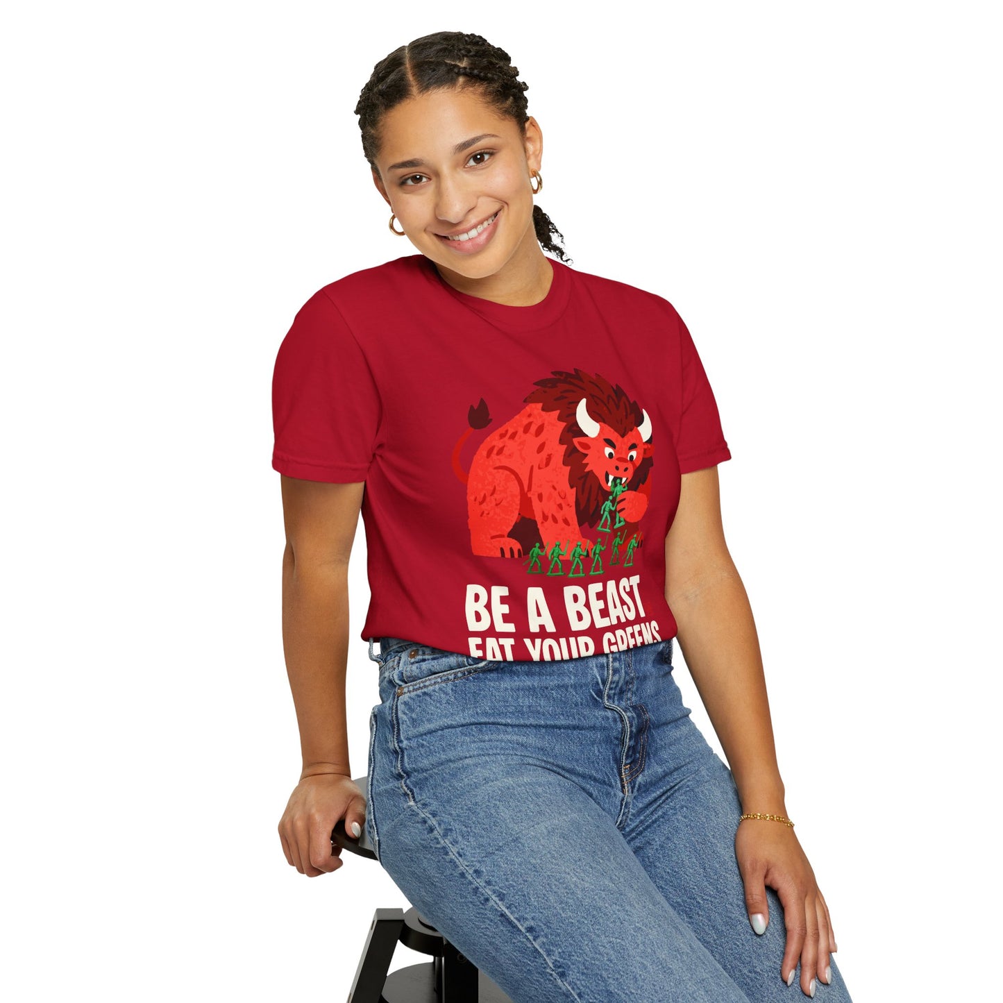 "Be a Beast. Eat Your Greens" T-shirt — Healthy Monster Eating Toy Soldiers Graphic Tee