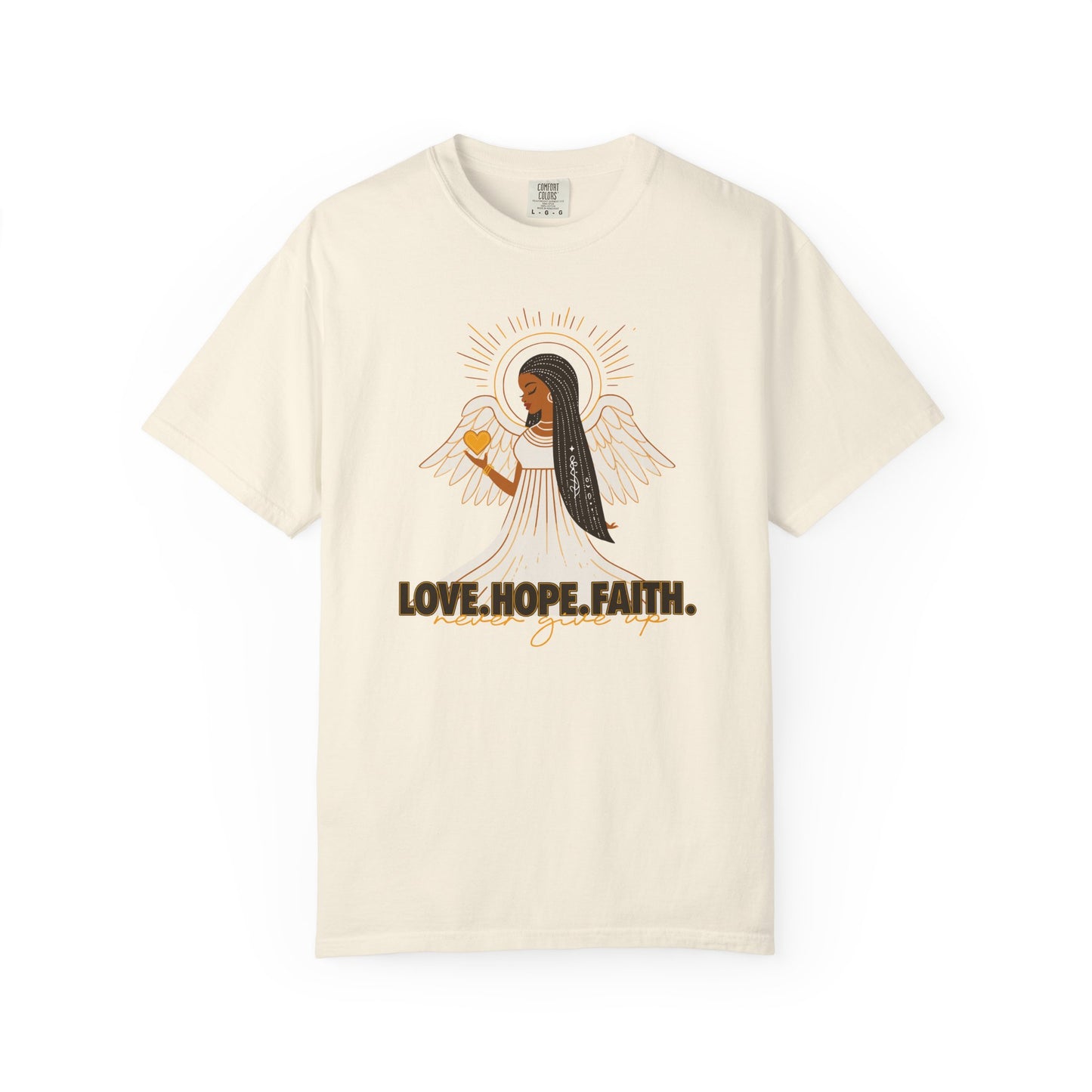 "Love.Hope.Faith. Never give up" T-Shirt - Perseverence Angel Graphic Tee