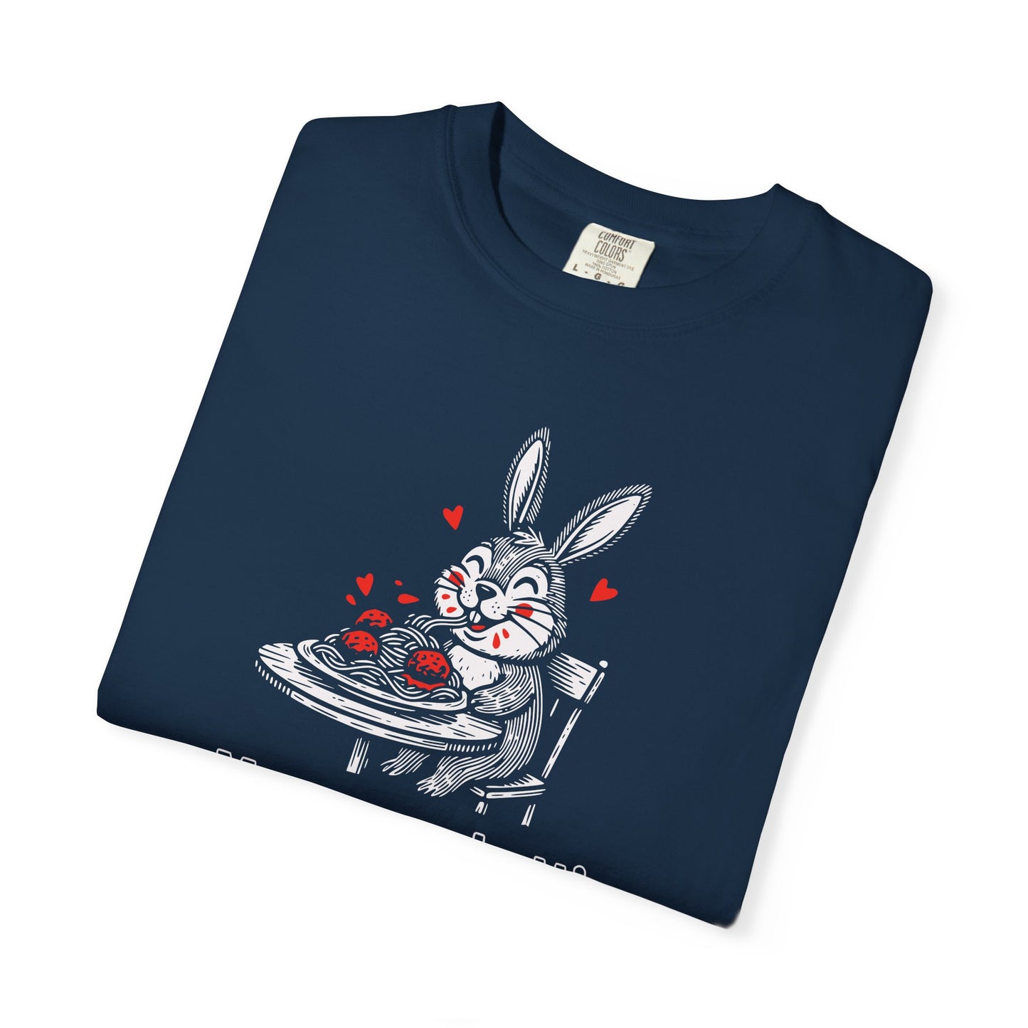 More Spaghetti Less Upsetti T-Shirt — Cute Bunny Pasta Graphic Tee