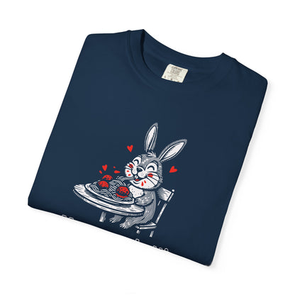 More Spaghetti Less Upsetti T-Shirt — Cute Bunny Pasta Graphic Tee
