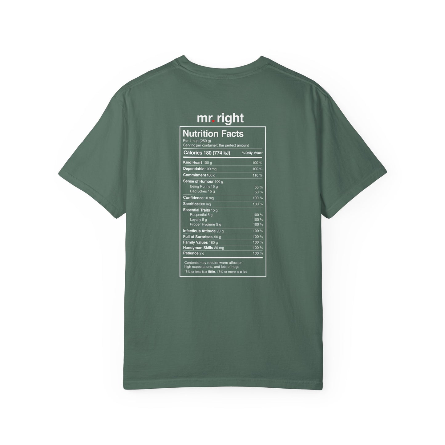 Mr. Right Couples Tee — "mr. right" Front Text with Nutrition Facts Back Graphic T-Shirt