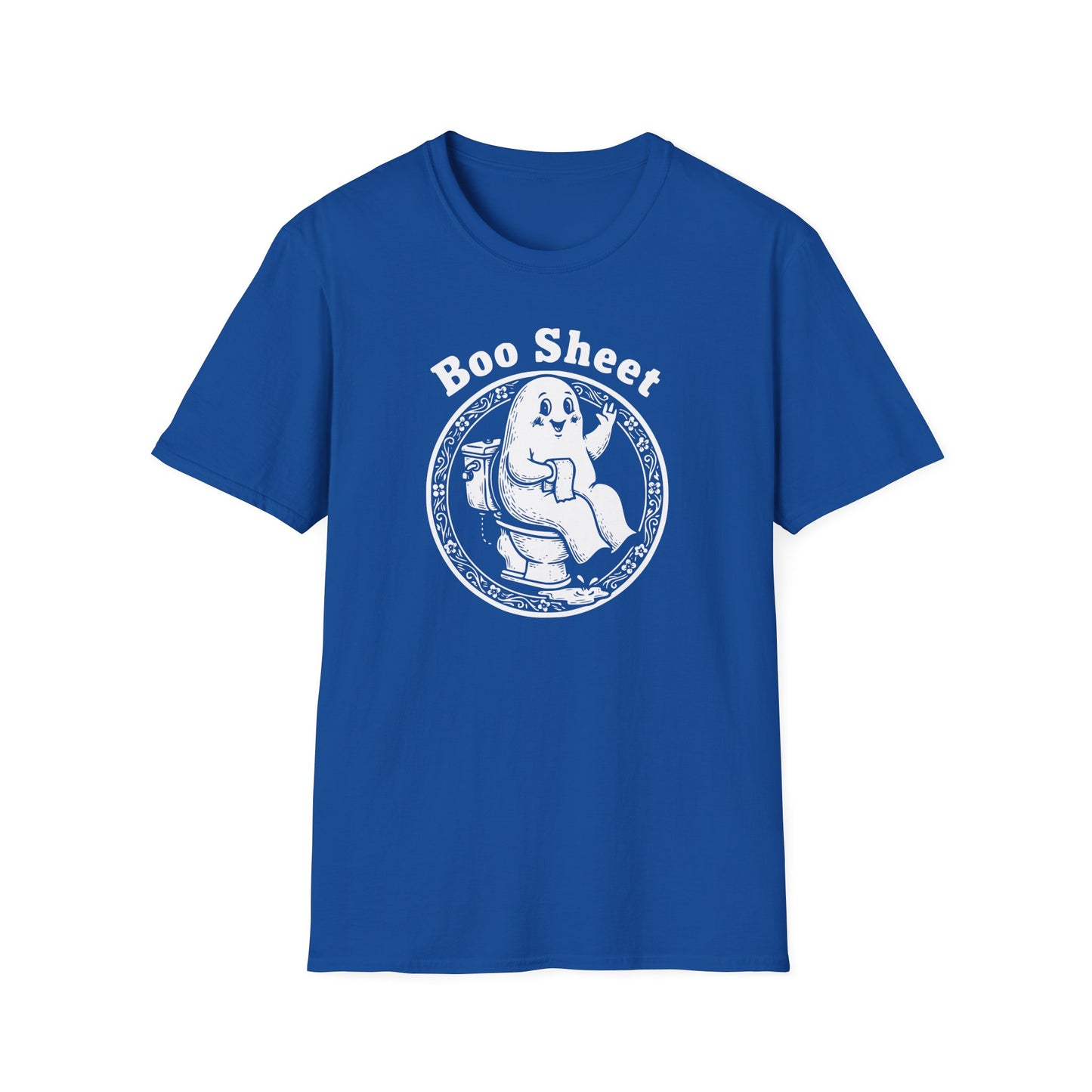 Boo Sheet T-Shirt — Funny Ghost on Toilet Halloween Tee