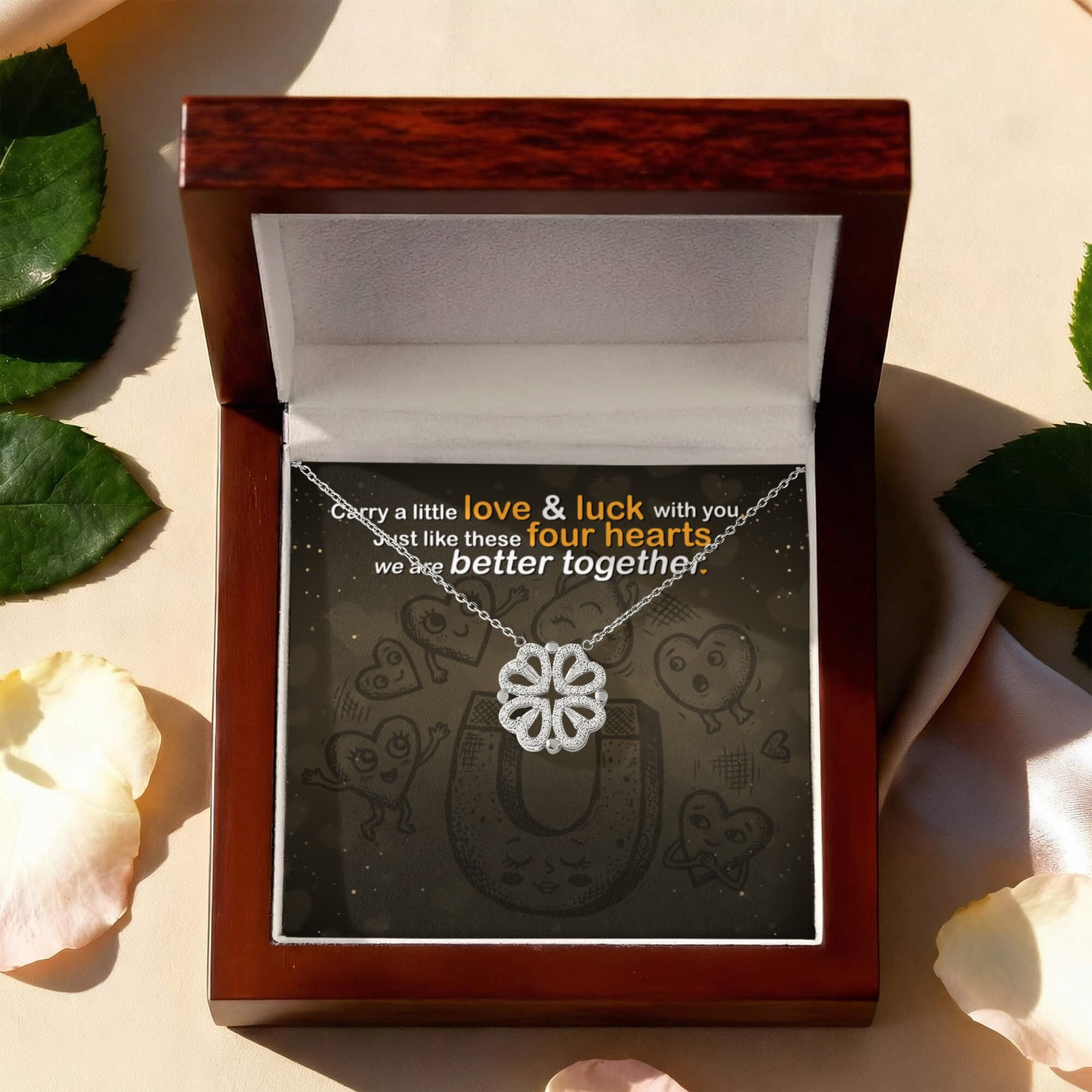 Magnetic Hearts Clover Necklace | Strong Bonds, Connection & Unity Gift